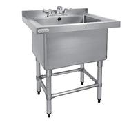 Vogue Deep Pot Sink with Upstand at Rear, Stainless Steel, Size: 900(H) x 770(W) x 600(D)mm, Capacity: 100 Litre, Deep Utility Catering Sink with Stand and Shelf, Commercial and Home Use, CE141