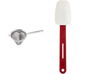 Vogue E819 Premium Chinois 240mm / 9 1/2 inch | Stainless Steel Professional Conical Sieve Strainer & Heat Resistant Spoonula 10"