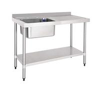 Vogue Single Sink with Right Hand Drainer Board, Upstand at Rear and Storage Shelf | Heavy Duty Stainless Steel | Size: 1000(W) x 600(D)mm | Self Assembly | DY820