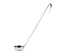 Vogue Stainless Steel Flat Bottom Ladle 60 ml/2 oz, Silver, Long Handle with Storage Hook, Flat Bottom for Spreading Sauce, Pizza Prep Sauce Ladle, GG003