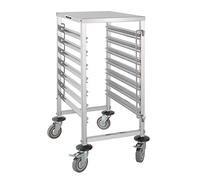 Vogue Gastronorm Racking Trolley 7 Level, Stainless Steel, Holds up to 7x 1/1 GN Trays, Size: 900(H) x 380(W) x 557(D)mm, Food Storage Rack, Braked Castors - Fits 1/1, 1/2, 1/3, 2/3 GN Trays, GG498