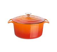 Vogue Round Casserole Dish 4 Litre, Orange, Size: 235(Dia)mm, Material: Enamelled Cast Iron, All Heat Sources, Induction Compatible, GH303