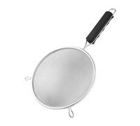 Vogue Heavy Duty Sieve 20 cm, Silver & Black, Tinned Double Mesh, Flour Sifter, Ergonomic Handle, 2x Resting Hooks, Easy Clean Design, FE742