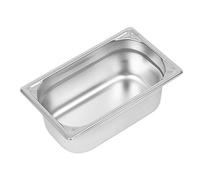 Vogue Heavy Duty St/St - GN 1/4 100mm | Shatter-resistant build with an overhanging rim to secure placement in prep or buffet stations; dishwasher safe.