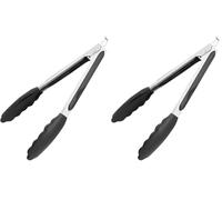 Vogue Heavy Duty Stainless Steel Kitchen Silicone Tip Tongs 230mm - Strong Grip, Heat Resistant Tip and Lock CS770 (Pack of 2)
