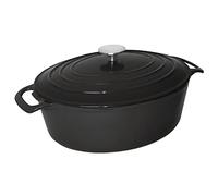 Vogue Cast Iron Oval Casserole Dish 6 Litre, Black & Cream, Size: 125(H) x 230(W) x 305(D)mm, Enamelled Cast Iron, Induction & All Heat Source Compatible, GH310