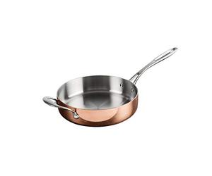 Vogue Induction Tri-Wall Copper Saute Pan - 240mm 9" | Thermostatically controlled cool-touch handle ensures safe, comfortable handling during busy commercial kitchen service.