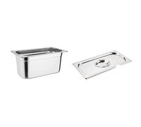 Vogue K934 Stainless Steel 1/3 Gastronorm Pan 5.7Ltr/150mm Deep Food Container, Silver & CB173 Stainless Steel 1/3 Gastronorm Notched Lid Cover Top Food Storage, Silver