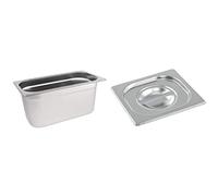Vogue K934 Stainless Steel 1/3 Gastronorm Pan 5.7Ltr/150mm Deep Food Container, Silver & K993 Stainless Steel Lid, GN 1/6