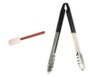 Vogue K982 High Heat Spatula, 13.5 & Hygiplas Colour Coded Serving Tong Black - 300mm