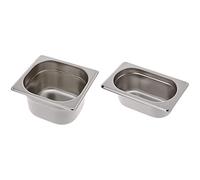 Vogue K991 Stainless Steel 1/6 Gastronorm Pan 100mm Deep Food Container Storage, Silver & 12920 Stainless Steel 1/9 Gastronorm Pan 0.6Ltr/65mm Deep Food Container, Silver
