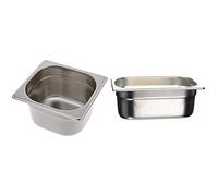 Vogue K991 Stainless Steel 1/6 Gastronorm Pan 100mm Deep Food Container Storage, Silver & K819 Stainless Steel1/4 Gastronorm Pan 2.5Ltr/100mm Deep Food Container, Silver