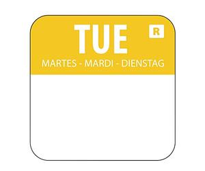 Vogue L932 "Tuesday" Colour Coded Food Label, Yellow | Colour-coded 1-inch size system simplifies kitchen stock rotation and catering hygiene in busy restaurant storage.