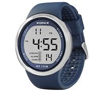 Vogue Men 100M Waterproof Resin Large Digits Digital Dive Outdoor Sport Watch (Push-Button Underwater (Silicone Strap 44mm Blue)