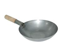 Vogue Mild Steel Wok Pan with Wooden Handle and Flat Base Easy to Clean - 10in