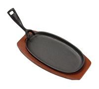 Vogue Olympia Cast Iron Oval Sizzler with Wooden Stand, 240mm, Black