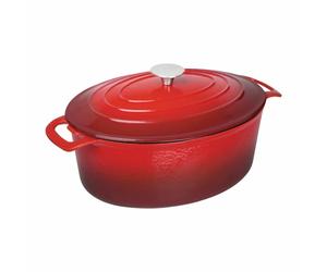 Vogue Oval Red Casserole Dish Large 125X230X305mm 6Ltr Cast Iron Cocotte Creuset