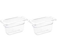 Vogue Plastic 1/9 Gastronorm Container 100mm Clear - Fridge, Freezer Organizer Bins for Food Kitchen Storage U243 (Pack of 2)