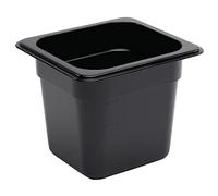 Vogue Polycarbonate 1/6 Gastronorm Container 150 mm Deep, Black, Capacity: 2.3 Litre, GN 1/6 Sixth Size, Size: 162(H) x 176(W) x 150(D)mm, -40° to 100°C, Dishwasher Safe, Lid Sold Separately, U471