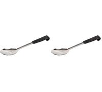 Vogue Professional Black-Handled Large Slotted Serving Spoon | 340mm | Stainless Steel | Perforated | Dishwasher Safe | CS911 (Pack of 2)