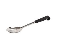 Vogue Professional Black-Handled Large Slotted Serving Spoon | 340mm | Stainless Steel | Perforated | Dishwasher Safe | CS911