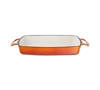 Vogue Rectangular Dish Orange - 40x370x217mm 1 3/4Ltr 61fl oz | Retains heat effectively to keep oven-to-table service hot; includes 61fl oz alternative metric volume capacity.