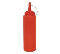 Vogue Red Squeeze Sauce Bottle with Cap 340 ml/12 oz, Colour Coded for Easy Condiment Selection, Refillable Tomato Sauce Bottle, Polyethylene, Screw Top & Wide Neck for Easy Refill, K093