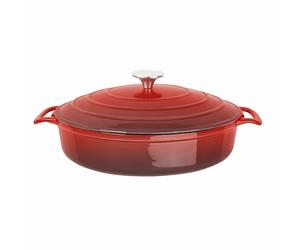 Vogue Round Cast Iron Sauté Pan in Red Induction Safe Non Stick - 3.5 Litres