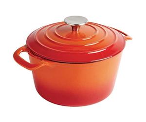 Vogue Round Enamelled Cast Iron Casserole Dish with Lid - 3.2 Litre, Orange, Size: 120(H) x 205(Dia)mm, Induction Compatible, Suits All Oven & Hob Types, Dutch Oven, Commercial & Home Use, GH302