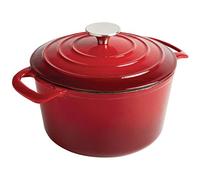 Vogue Round Red Casserole Dish 120X205mm 3.2Ltr Cast Iron Cocotte Creuset | Excellent heat distribution and retention for slow cooking, featuring sturdy side handles for safe oven-to-table transfers.