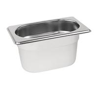Vogue Stainless Steel 1/9 GN Gastronorm Pan 100mm, 800ml, Silver, 100 mm | Food-safe stackable construction optimizes commercial kitchen storage space; compatible lids available separately.