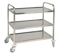 Vogue Stainless Steel 3 Tier Clearing Trolley - Large, Size: 930(H)x535(W)x855(D)mm, Capacity: 128 kg, Sound Dampening EVA Panels, 4x Quiet Castor Wheels Including 2x with Brakes, F995