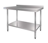 Vogue Stainless Steel Catering Prep Table with Upstand 600 mm, Polished Stainless Steel, Easy Self Assembly, 90x60x70 cm, 1 Shelf, Commercial Kitchen Furniture, GJ505