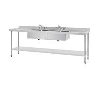 Vogue Stainless Steel Double Sink with Double Drainer 2400mm - U910