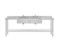 Vogue Stainless Steel Double Sink with Double Drainer 2400mm U910 Catering