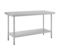 Vogue Stainless Steel Food Prep Table 1500 mm, Polished Stainless Steel Table, Flat Packed Self Assembly, Size: 900(H) x 1500(W) x 600(D)mm, Height Adjustable Shelf, T377