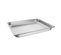 Vogue Stainless Steel Gastronorm Tray, 2/1 GN 65mm Deep, 19Ltr | Saves vital commercial kitchen cupboard space with an easy nesting profile for streamlined storage and quick cleanup.