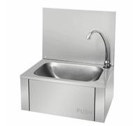 Vogue Knee Operated Sink, Stainless Steel, Size: 495(H) x 440(W) x 345(D)mm, With Splashback - Easy Clean Bowl with Drain Boss, Pre Mixer Valve & Spout, GL280