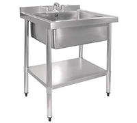 Vogue Stainless Steel Midi Pot Wash Sink with Undershelf, Bowl Capacity: 68.6 Litre, Size: 960(H) x 750(W) x 600(D) mm, With Undershelf & Upstand, Adjustable Feet for Uneven Surfaces, GJ537