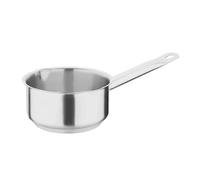 Vogue Stainless Steel Milk Pan - 1Ltr | Tall pot shape prevents quick boil-over while warming liquids, with a downward-curved stay-cool metal handle.