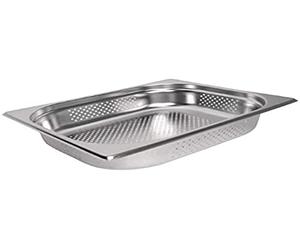 Vogue Stainless Steel Perforated 1/2 Gastronorm Tray 100mm - Draining Tray for Steam Cooking, Reheating, Chilling K845