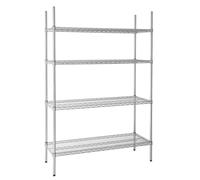 Vogue Storage 4 Tier Wire Shelving Kit - 4 Shelves & Posts, Clips - 1220 x 460mm
