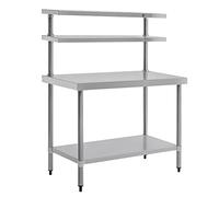 Vogue Table with Gantry Shelf St/St - 1500x1200x600mm 59x46 1/4x23 1/2" | Provides over-shelf storage to keep ingredients within reach, maximizing kitchen prep space for busy commercial environments.