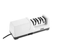 Vogue Three Stage Electric Knife Sharpener, White | Quickly restores blunt straight and serrated blades, with a removable magnetic filing drawer for fast, easy cleaning.