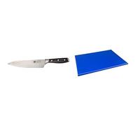 Vogue Tsuki Series 7 Chef Knife - 200mm 8" & Hygiplas High Density Chopping Board Blue - 24x18x1