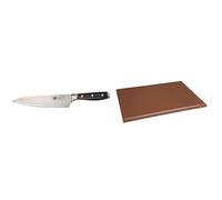 Vogue Tsuki Series 7 Chef Knife - 200mm 8" & Hygiplas High Density Chopping Board Brown - 18x12x1