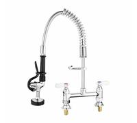Vogue Mini Pre-Rinser Tap, Polished Stainless Steel, Twin Pedestal, 1/2 inch inlet 50 cm Flexible Hose has 90° Turn, 5 Litre/min, Min 1 bar / Max 16 bar, O/D Diameter Fitting (BODY) 29 mm, DL832
