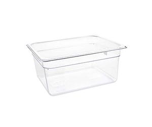 Vogue U230 Polycarbonate Gastronorm Container, 1/2 Size | Shatter-resistant design tolerates busy commercial drops, while a stackable build saves valuable freezer and fridge space.