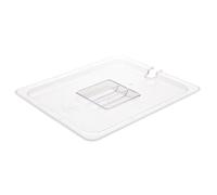 Vogue U251 Polycarbonate 1/2 Gastronorm Notched Lid | Clear slide back lid reduces handling and allows easy access while preventing cross-contamination to keep food safe.