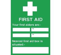 Vogue First Aiders Nearest First Aid Box Sign - Self-adhesive, Wipe Clean Design, Highly Visible Y922